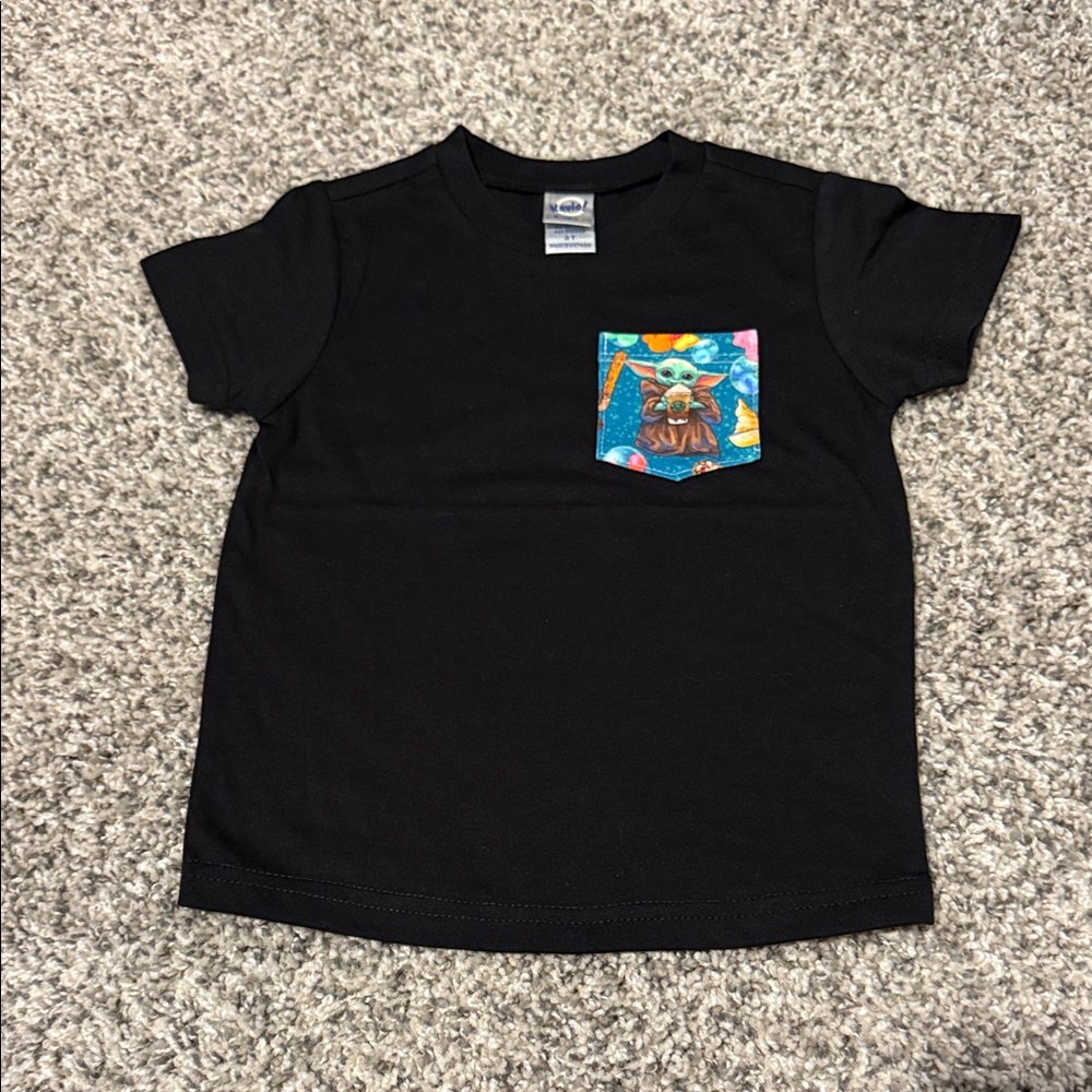 Black Kids Tee with Colorful Pocket Graphic